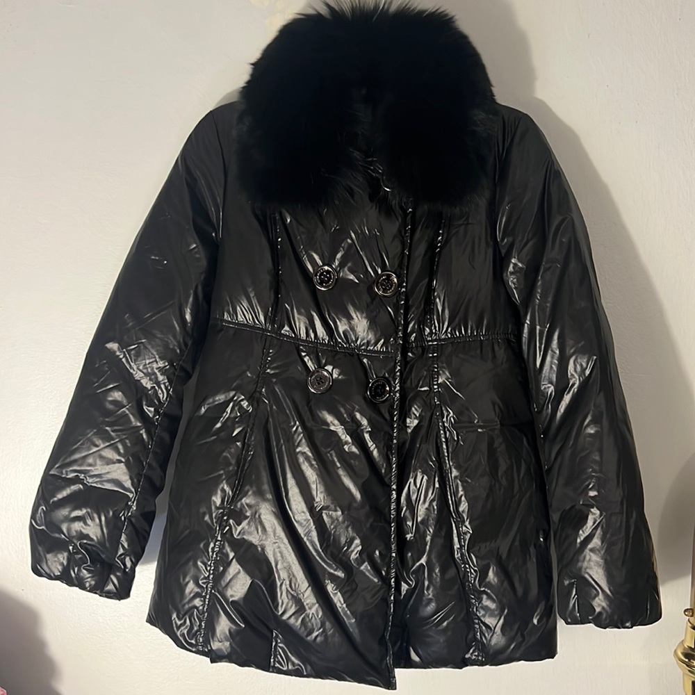 Burberry Black Label puffer jacket with rabbit fur collar size euro 38